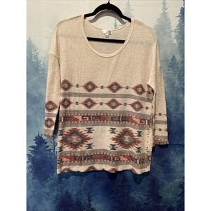 Charming‎ Charlie 3/4 Sleeve Aztec Light Weight Sweater Size Large